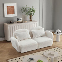 Latitude Run® Living Room Furniture Lazy Sofa Loveseat Teddy Fabric, White