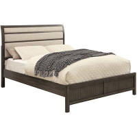 Gracie Oaks Platform Style Eastern King Bed With Padded Sleigh Headboard,Grey And Beige