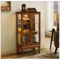 Alcott Hill Curio Cabinet Lighted Curio Diapaly Cabinet With Adjustable Shelves And Mirrored Back Panel, Tempered Glass