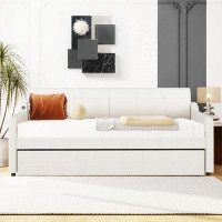 Hokku Designs Twin Size Upholstery Daybed With Trundle And Usb Charging Ports, Day Bed Sofa Bed With Slat Support For Be