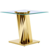 Orren Ellis Clear Glass End Table Couch Side Table With Gold Geometric Base