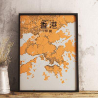 Wrought Studio 'CT Hong Kong City Map' Graphic Art Print Poster in Orange