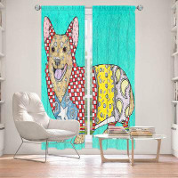 East Urban Home Lined Window Curtains 2-panel Set for Window Size by Marley Ungaro - Corgi Dog Turquoise