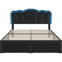 Wrought Studio Full Bed Frame With 2 Storage Drawers And Led Lights Queen Size Upholstered Platform Storage Bed With Dra