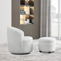 Latitude Run® Simple Wooden Frame Teddy Swivel Barrel Chair With Storage Ottoman