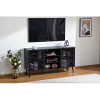 hanada TV Stand with Storage Shelves and 2 Hollowed-Out Doors