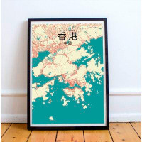 Made in Canada - Wrought Studio 'CT Hong Kong City Map' Graphic Art Print Poster in Beige