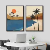 IDEA4WALL Palm Tree Oasis Desert Framed On Canvas 2 Pieces Print