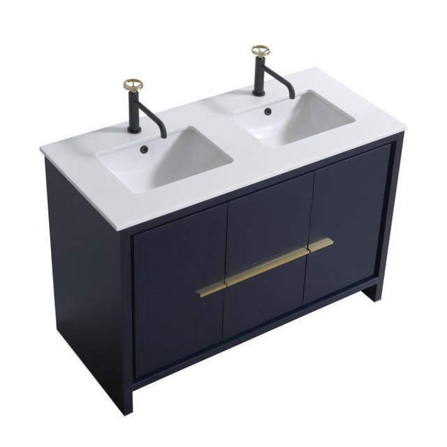 24, 30, 36, 48 & 60 Rosewood, Ash Grey, Blue, Natural or Gloss White Vanity w Quartz C-top (Double Sink in 48 & 60) KBQ in Cabinets & Countertops - Image 2
