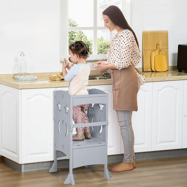 STEP STOOL WITH SUPPORT HANDLES, SAFETY RAIL AND NON-SLIP, HARDWOOD STEPPING STOOL FOR KIDS AND TODDLERS in Toys & Games - Image 4