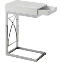 Wrought Studio Accent Table, C-shaped, End, Side, Snack, Storage Drawer, Living Room, Bedroom, Metal, Glossy White