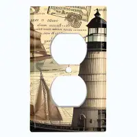 WorldAcc Metal Light Switch Plate Outlet Cover (Rustic Light House Nautical Boat - Single Duplex)