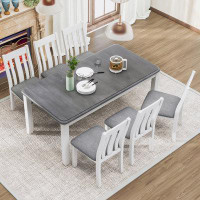 Farm on table 7-Piece Dining Table Set with Extendable Table and 6 Upholstered Chairs