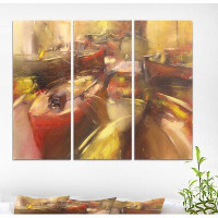 East Urban Home 'Local Fishing Boats in Handmade Painting' Oil Painting Print Multi-Piece Image on Wrapped Canvas