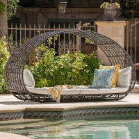 Noble House Kinston Outdoor Wicker Daybed With Cushion, Multibrown, White