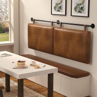 17 Stories Wall Mount Headboard For King Size Bed, PU Leather Headboard Only Brown Hanging Head Boards, Industrial Pipe