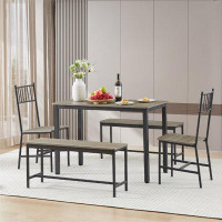 17 Stories Dining Table Set, Barstool Dining Table With 2 Benches 2 Back Chairs, Industrial Dining Table For Kitchen Bre