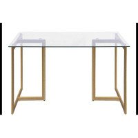 Mercer41 47'' Iron Dining Table with Tempered Glass Top