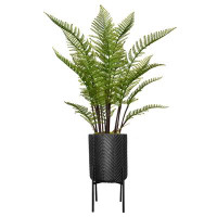 Primrue Artificial fern in Black Chevron planter|57.5'' fake fern|Primrue