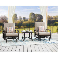 Peak Home Furnishings 3 Pieces Outdoor/Indoor Aluminum Patio Motion Rocking Conversation Set With Sunbrella Cushions And