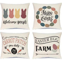 The Holiday Aisle® Easter Pillow Covers 18X18 Inch Set Of 4 Farmhouse Bunny Decoration Egg Rabbit Decorative Pillow Case