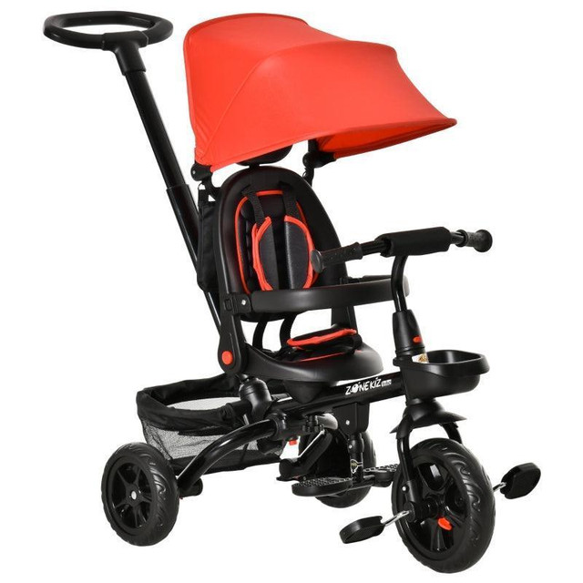 BABY TRICYCLE 4 IN 1 TRIKE W/ REVERSIBLE ANGLE ADJUSTABLE SEAT REMOVABLE HANDLE CANOPY HANDRAIL BELT STORAGE in Toys & Games - Image 4