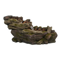 Loon Peak Large Brown Rock Wood-Look Fountain With Moss, Indoor & Outdoor Polyresin Water Feature