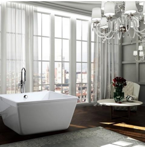 Bologna 47x47 in Square Acrylic FreeStanding Deep Soaking, Seamless Joint Bathtub in High Gloss White Centre Drain  BHC in Cabinets & Countertops - Image 2
