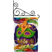 Breeze Decor Mardi Gras Mask - Impressions Decorative Metal Fansy Wall Bracket Garden Flag Set GS118011-BO-03