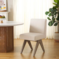 George Oliver Kyriako Linen Upholstered Back Parsons Chair in White