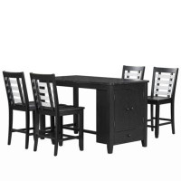 Red Barrel Studio Counter Height 5-Piece Dining Table Set With Faux Marble Tabletop, Solid Wood Table Set With Storage C