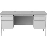 Lorell Lorell Grey Double Pedestal Steel/Laminate Desk - 30" Height X 29.50" Width X 60" Depth - Grey, Laminated - Steel