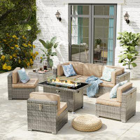 Latitude Run® 8 Pieces Patio Conversation Sets With Fire Pit Table