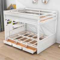 Harriet Bee Orkin Full Over Full Size Wood Bunk Bed with Staircase,Table and 3 Drawers