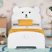 Zoomie Kids Wood Platform Bed With Bear-Shaped Headboard And Footboard