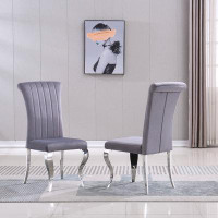 Rosdorf Park Set of 2 Modern Velvet Dining Chairs: Upholstered Accent Armless Chairs with Striped Backrest