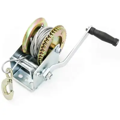 NEW 2000 LBS HAND WINCH BOAT WINCH CABLE WINCH GEAR WINCH KC2000 Hand crank cable winch with 32 brai...