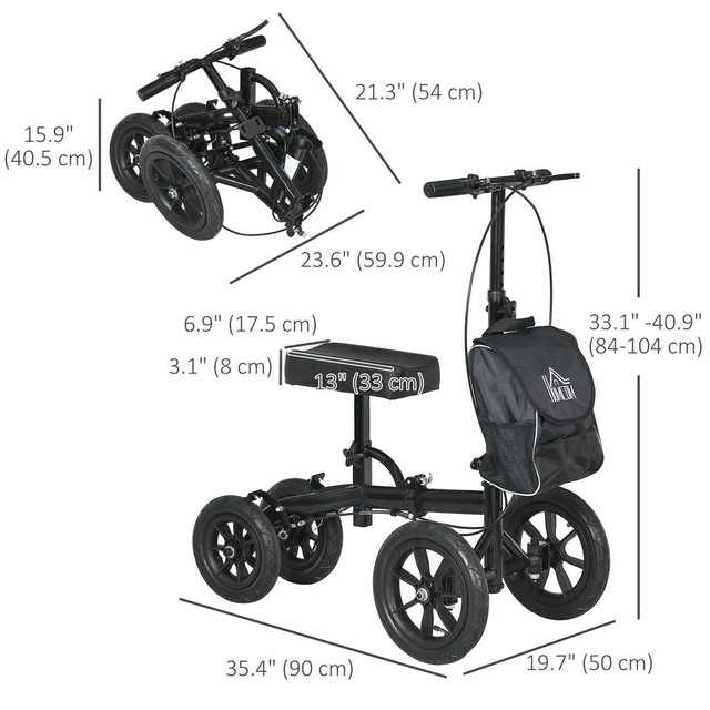 Knee Scooter 19.7" W x 35.4" D x 40.9" H Black in Health & Special Needs - Image 3