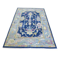 Oriental Rug Galaxy Hand Knotted Navy Blue Colourful Oushak Oriental Rug