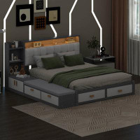 Ivy Bronx Lasar Queen Size Low Profile Platform Bed Frame With Shelves, Drawers And USB Charging Design