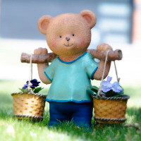 Trinx Brown Bear Polyresin Planter with Dual Succulent Baskets
