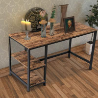 17 Stories Industrial  Wood And Metal Desk With 2 Shelves