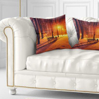 East Urban Home Printed Benches Covered in Winter Snow Pillow