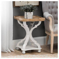 Ophelia & Co. Plaisance Rustic Farmhouse Cottage Core Accent End Table, Natural Tray Top Side Table Nightstand