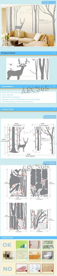 Used Birch Tree Wall Decal Forest with Birds and Deer Vinyl Sticker Removable Nursery 251263