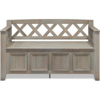 Gracie Oaks Simplihome Amherst Solid Wood 48 Inch Wide Entryway Storage Bench With Safety Hinge, Multifunctional Transit