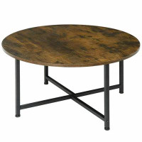 ZenStyle ZENSTYLE Round Coffee Table Sofa Tea Table Industrial Style With X-Shaped Metal Base