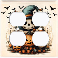 WorldAcc Metal Light Switch Plate Outlet Cover (Halloween Spooky Puppet Pumpkin Bats - Double Duplex)
