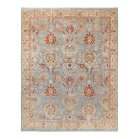 Isabelline One Of A Kind Hand Knotted Contemporary Floral Eclectic Light Blue Area Rug