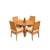 Teak Smith Grade-A Teak Dining Set: 52" Round Table And 4 Charleston Stacking Armless Chairs